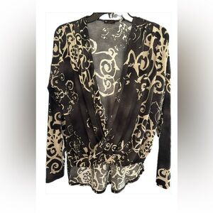 Vision Dark Gray and Cream Patterned Top